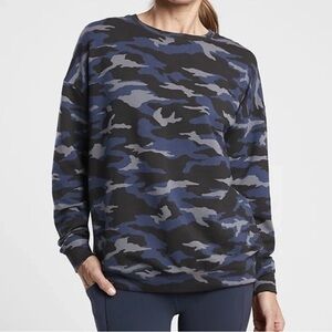 Athleta Studio To Street Printed Sweatshirt Blue & Black camouflage Size ST